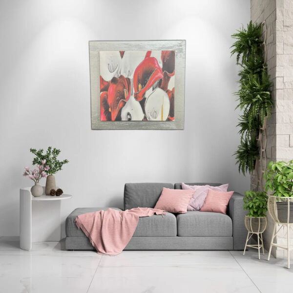 Quadro fiori rossi moderno argento - immagine 2