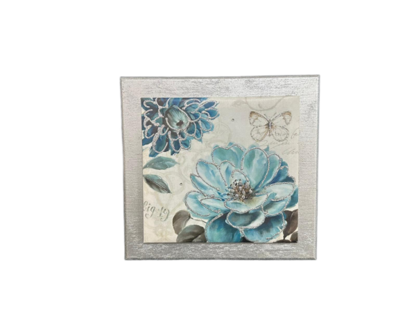 Quadro fiori blu moderno argento